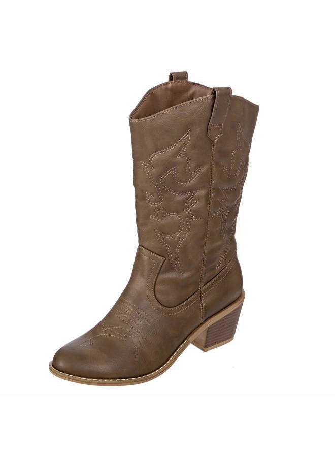 Charles Albert Women's Embroidered Modern Western Cowboy Boot, Mocha, 6 - Image 3
