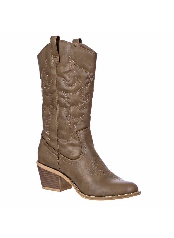 Charles Albert Women's Embroidered Modern Western Cowboy Boot, Mocha, 6 - Image 1