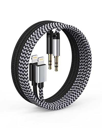 Haoano iPhone Aux Cord, [2pack/3ft] Lightning to 3.5mm Audio Auxiliary Cable for iPhone 14 13 12 11 Pro Max Xs Xr 8 7 Plus, iPad mini, Male to Male Braided Apple Ox Wire for Car Stereo, Speaker, Headphone - Image 1