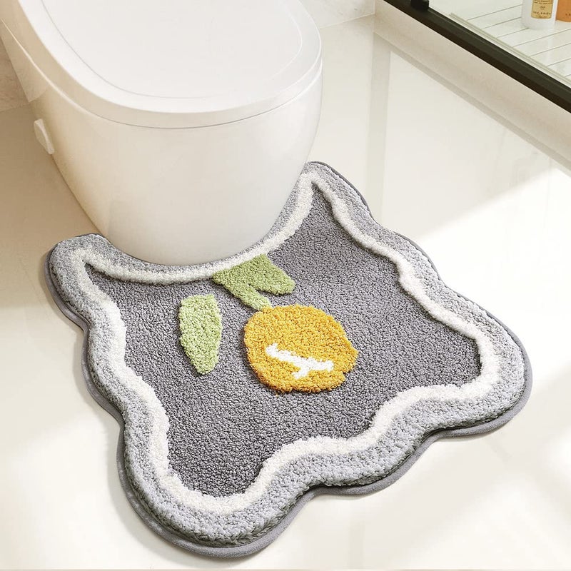 Tyrafry Toilet Bath Rug, U-Shaped Non-Slip Toilet Rug, Flower Rug for Bathroom Floor Soft Plush Microfiber Mat Super Absorbent Washable Bath Shower Mat, 19.5 x 21.5 Inches, Grey - Image 1