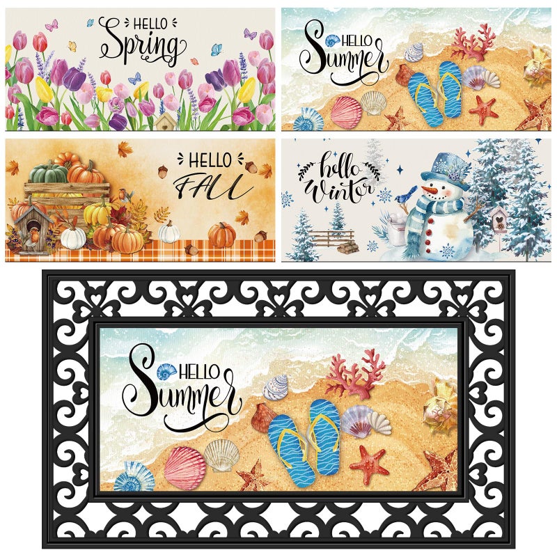 Tinideya 4 Pcs Doormat Inserts 22 x 10 Inch Interchangeable Seasonal Welcome Rug for Front Door Summer Fall Non Slip Diatom Mud Door Rug Mat for Holiday Entrance Decor No FrameSeasons - Image 2