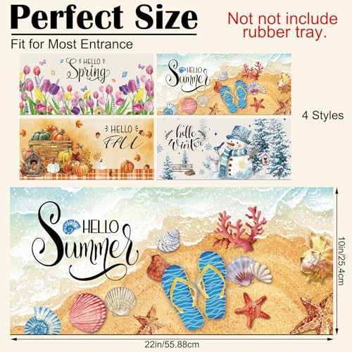 Tinideya 4 Pcs Doormat Inserts 22 x 10 Inch Interchangeable Seasonal Welcome Rug for Front Door Summer Fall Non Slip Diatom Mud Door Rug Mat for Holiday Entrance Decor No FrameSeasons - Image 3