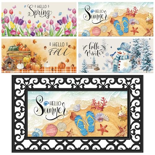 Tinideya 4 Pcs Doormat Inserts 22 x 10 Inch Interchangeable Seasonal Welcome Rug for Front Door Summer Fall Non Slip Diatom Mud Door Rug Mat for Holiday Entrance Decor No FrameSeasons - Image 1