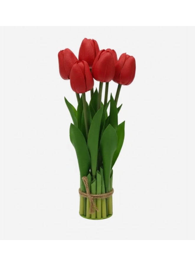 AKDC Artificial Red Tulip Flowers - Plastic Blooms in Stunning Red, Compact Size for Tabletop or Shelf Display, 32 cm,"- Plastic red tulips for stunning color. - Image 2