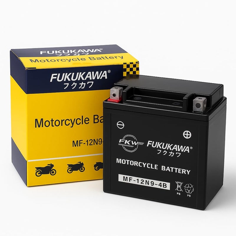 FUKUKAWA MF-12N9-4B Motorcycle Battery 12V 9Ah – Maintenance Free, Sealed High Performance Motorbike Battery, Durable & Compact 13.5×7.5×14cm - Image 1
