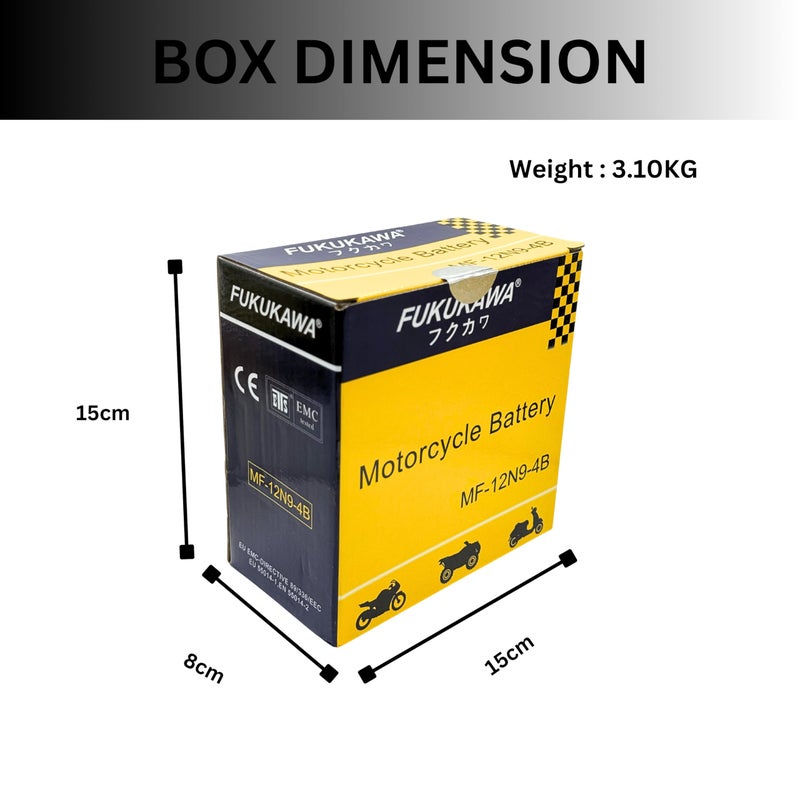 FUKUKAWA MF-12N9-4B Motorcycle Battery 12V 9Ah – Maintenance Free, Sealed High Performance Motorbike Battery, Durable & Compact 13.5×7.5×14cm - Image 3