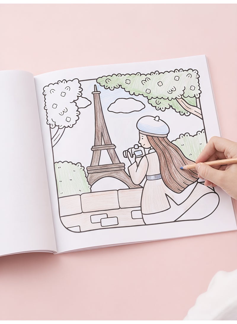 كتاب تلوين حب الذات وحياة الفتيات اللطيف - مشاهد أنثوية جمالية وهوايات يومية بخطوط عريضة، 24 صفحة ممتازة بجهة واحدة (20x20 سم) - Image 5