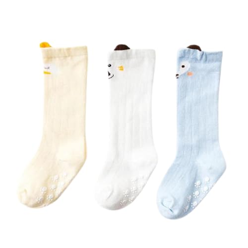 GUCHIGU Unisex Baby Knee-High Ankle Length Socks Toddlers Breathable Cute Print Sock Anti-Mosquito Knit 3 Pair Cotton Ankle Socks For Little Kids Boys Girls (Multicolor, 6-24 Months, Pack Of 3) - Image 1
