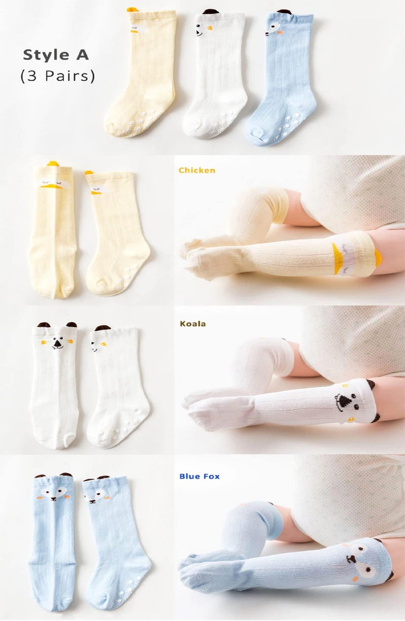 GUCHIGU Unisex Baby Knee-High Ankle Length Socks Toddlers Breathable Cute Print Sock Anti-Mosquito Knit 3 Pair Cotton Ankle Socks For Little Kids Boys Girls (Multicolor, 6-24 Months, Pack Of 3) - Image 2