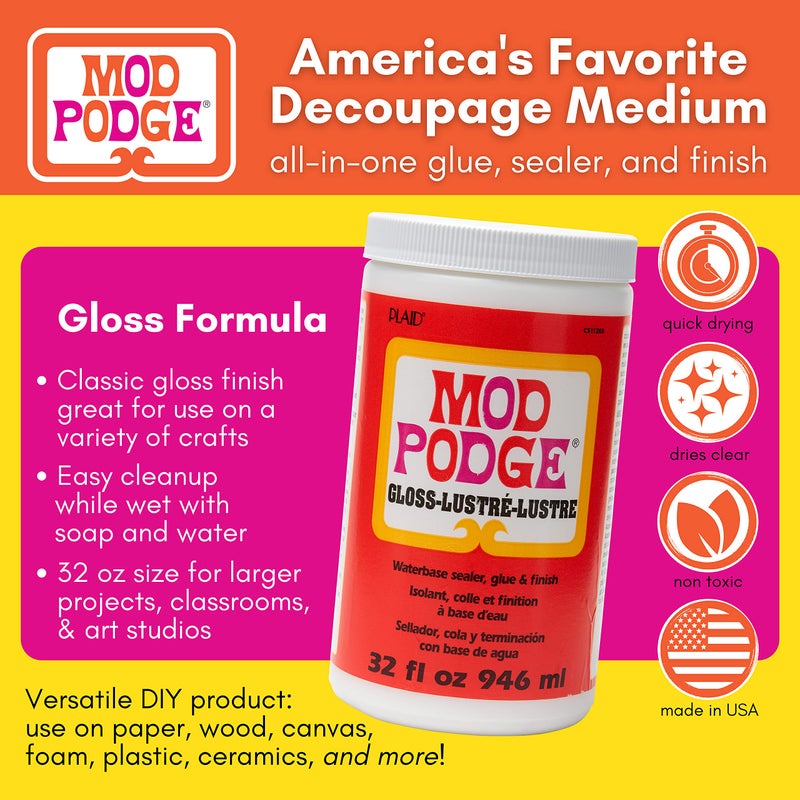 Mod Podge Gloss Sealer, Glue & Finish: All-in-One Craft Solution- Quick Dry, Easy Clean, for Wood, Paper, Fabric & More. Non-Toxic - Craft with Confidence, Made in USA, 32 oz., Pack of 1 - Image 2