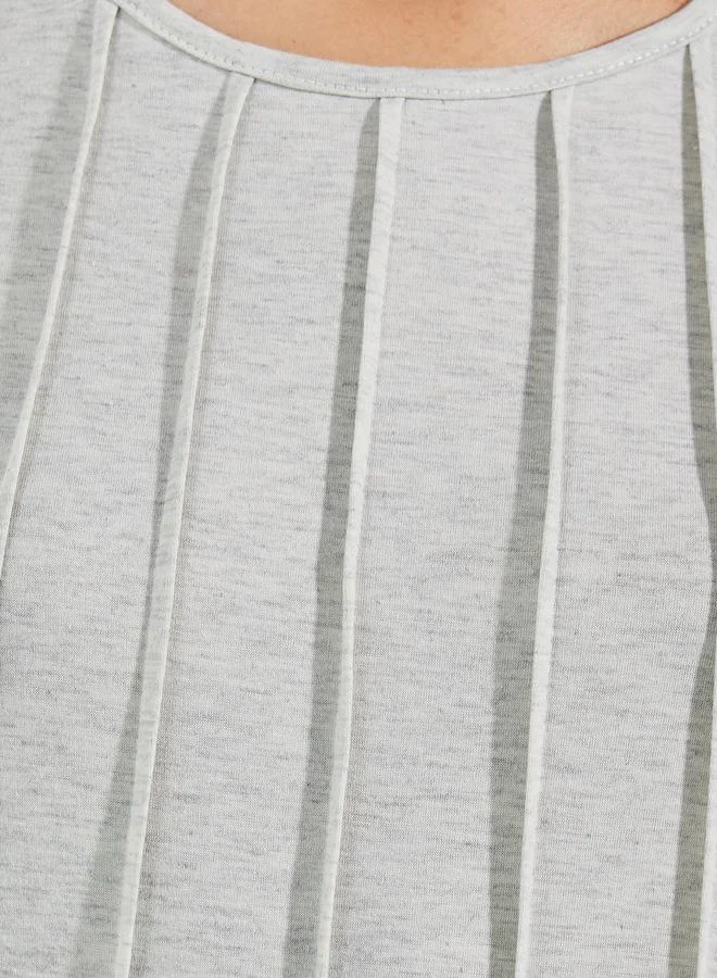 Styli Plain Pintuck Round Neck Short Sleeve T-shirt