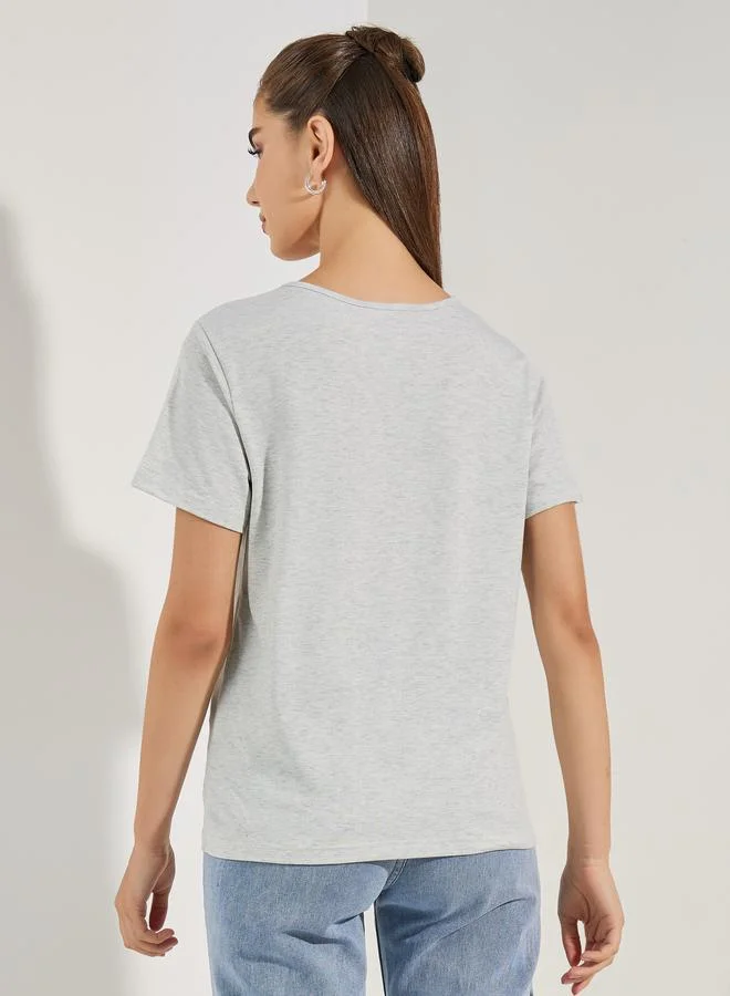 Styli Plain Pintuck Round Neck Short Sleeve T-shirt