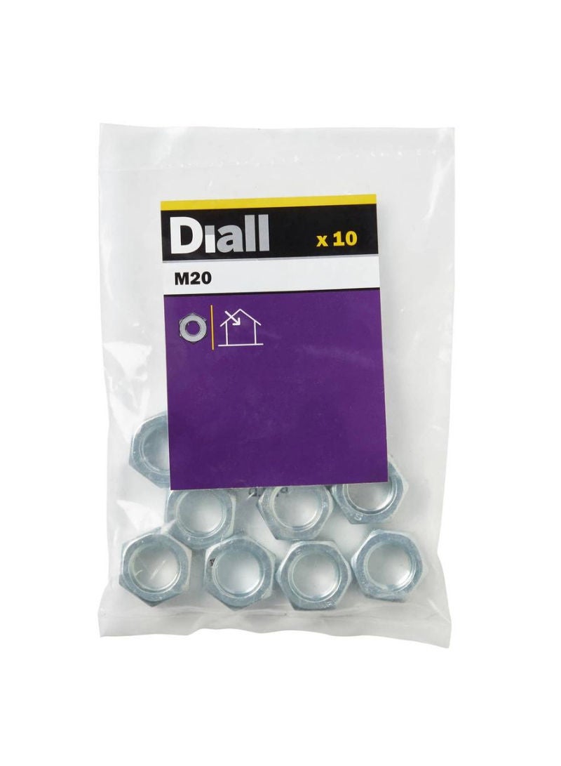 Zinc Plated Carbon Steel Lock Nut Pack M20 10 Piece