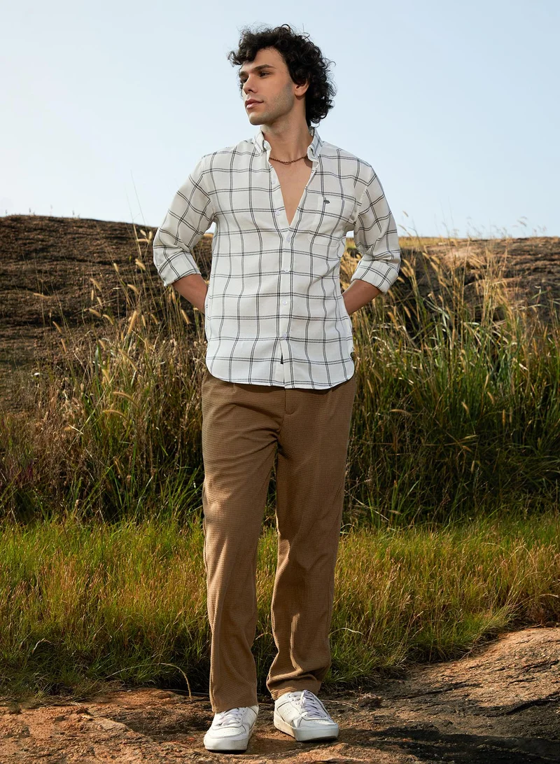 Campus Sutra Men's Ivory White BiGraph-Check Shirt