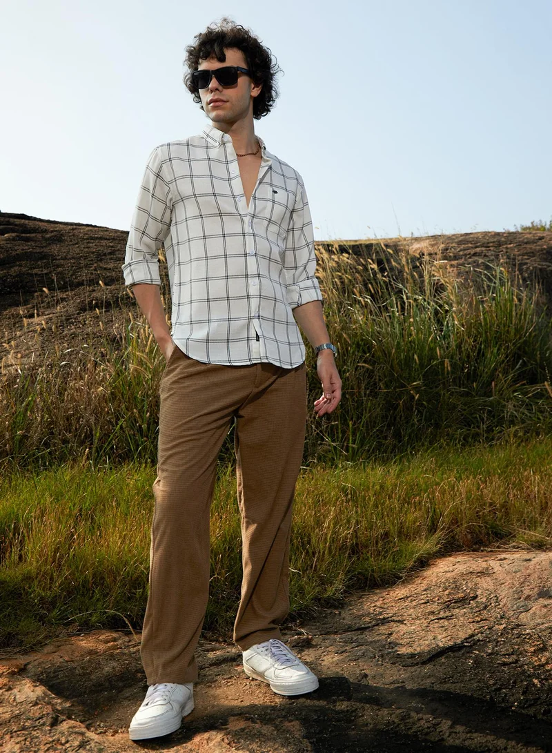 Campus Sutra Men's Ivory White BiGraph-Check Shirt