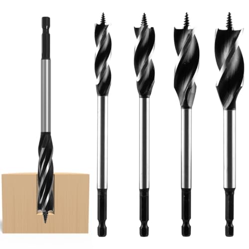 Serplex® 4Pcs Auger Drill Bit for Wood, 10/12/14/16mm Alloy Steel Twist Drill Bits Flute Impact Wood Drill Bit with Quick Change Hex Shank, Four-blade Woodworking Hole Opener Bits Hex Shank Screw Bits - Image 1