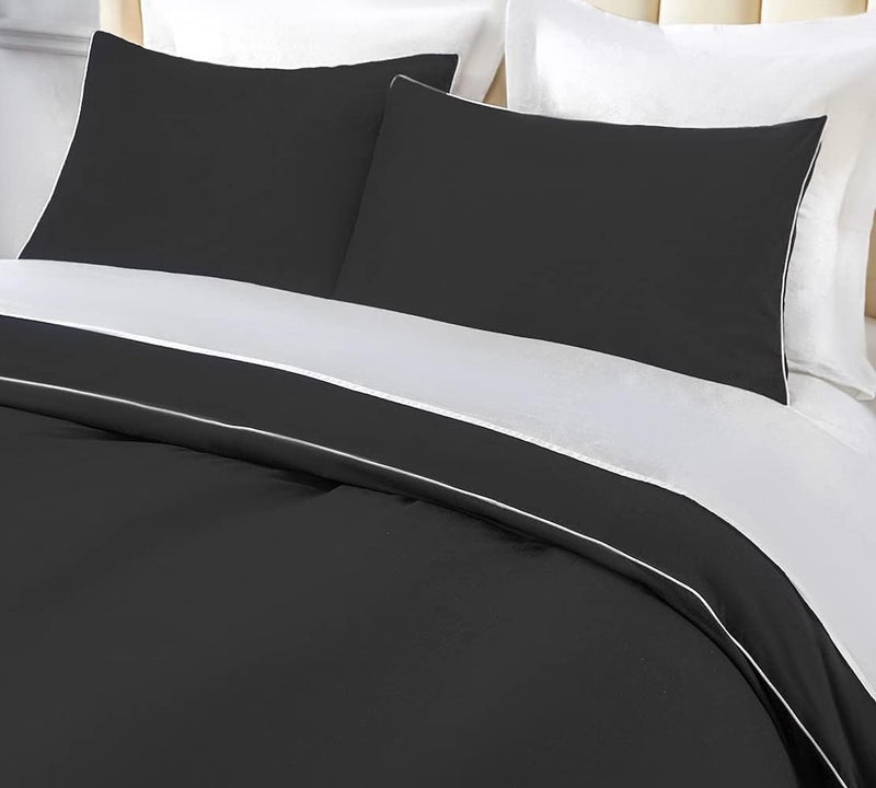 DAUAOTO Duvet Cover King Set, Black Microfiber with Decorative White Piping, 1 Zipper Closure Cover + 2 Shams Halloween Bedding - Image 4