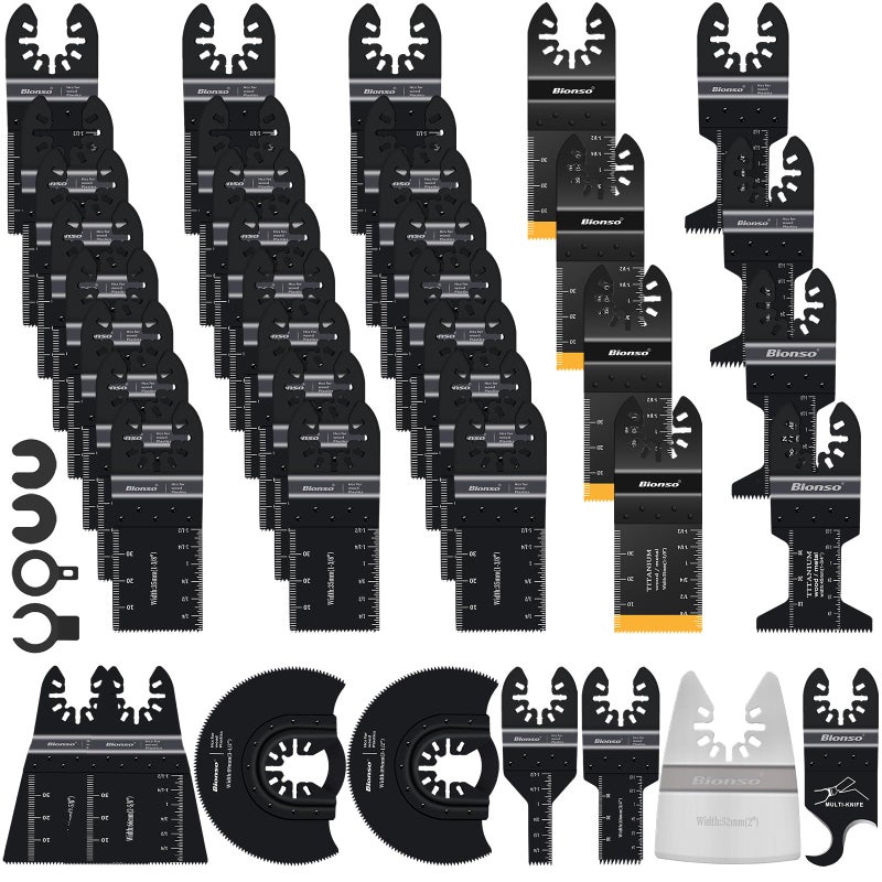 Bionso 40 PCS Oscillating Saw Blades, Premium Multitool Kit for Wood Metal Plastics, Tool Blades Fit Dewalt Worx Rockwell Wen Milwaukee Makita Ryobi Bosch Fein Porter Genesis Black - Image 1