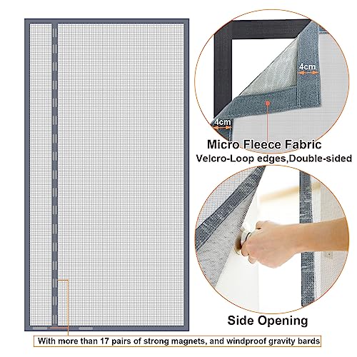 Risareyi Side Opening Magnetic Screen Door in Fiberglass 38x82inch, Grey - Thicken Mesh Screen Magnetic Closure Keep Bugs Out, Reversible for Left/Right Door - Image 3