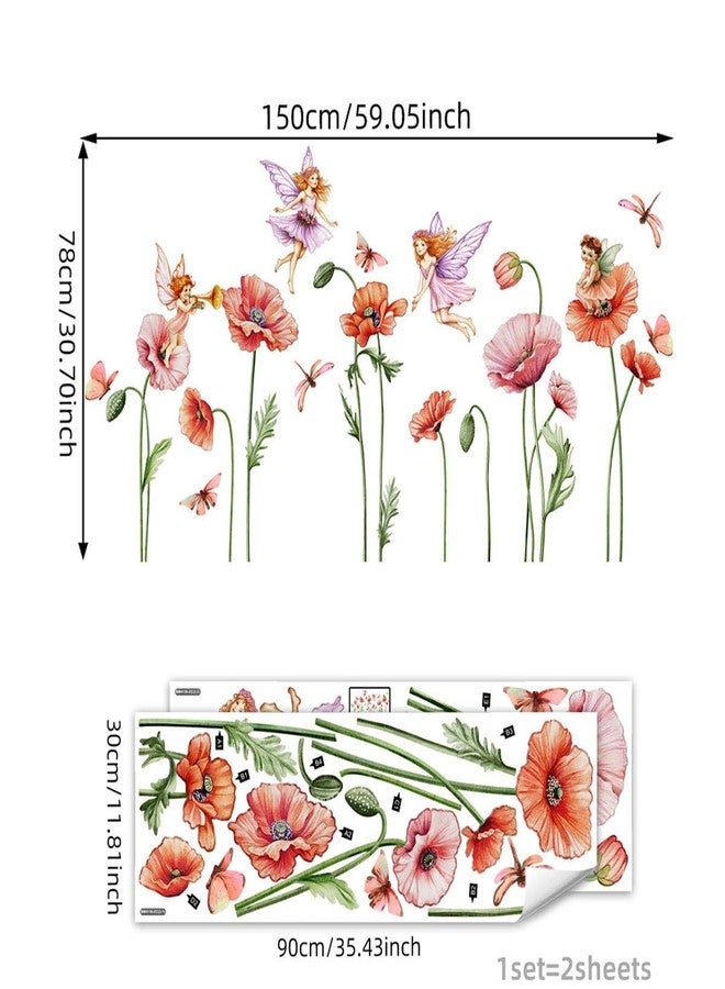 iMagitek Large Fairy Flower Wall Decals Butterfly Girls with Flowers Wall Stickers for Baby Girls Bedroom Kids Bedroom Playroom - Image 2