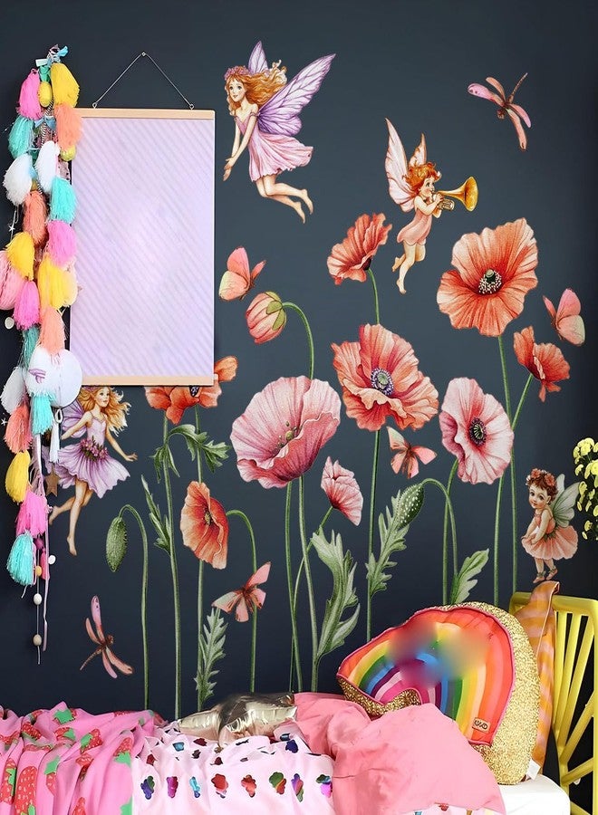 iMagitek Large Fairy Flower Wall Decals Butterfly Girls with Flowers Wall Stickers for Baby Girls Bedroom Kids Bedroom Playroom - Image 1