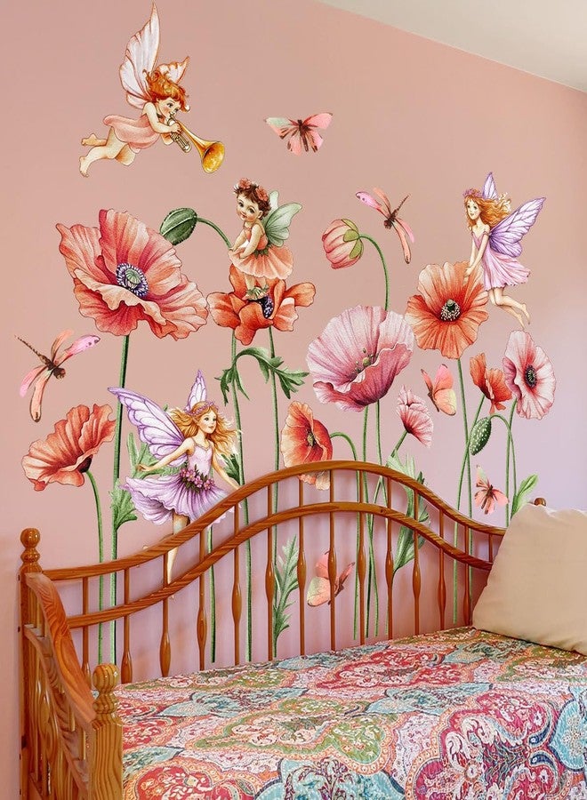 iMagitek Large Fairy Flower Wall Decals Butterfly Girls with Flowers Wall Stickers for Baby Girls Bedroom Kids Bedroom Playroom - Image 3