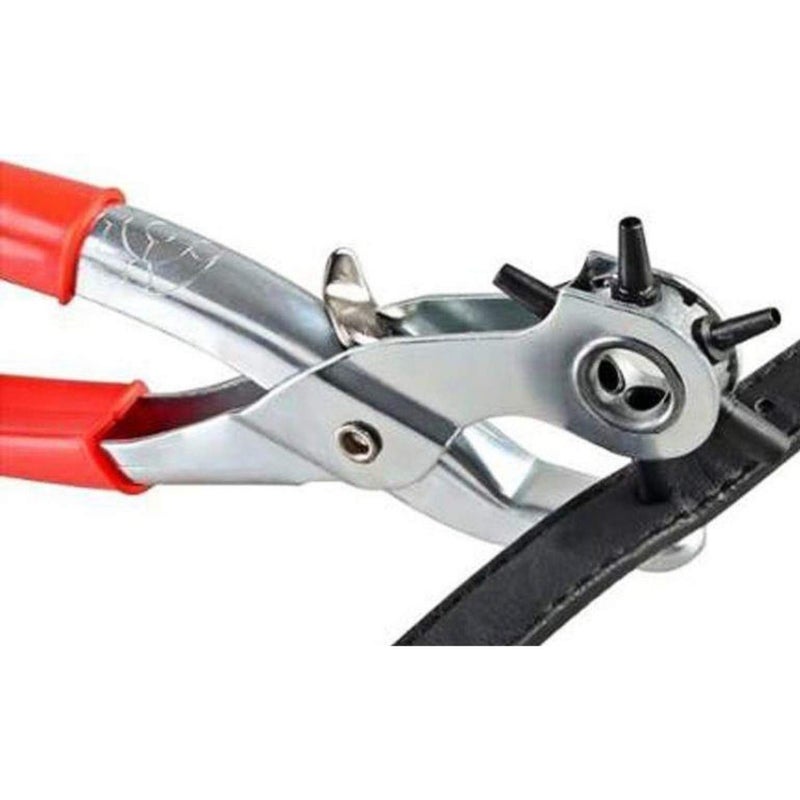 DRUNNA DRUNNA Revolving Leather Canvas Rubber Belt Holes Punch Plier 6 Sizes Hole Red Silver  - Image 1