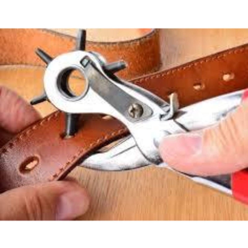 DRUNNA DRUNNA Revolving Leather Canvas Rubber Belt Holes Punch Plier 6 Sizes Hole Red Silver  - Image 2