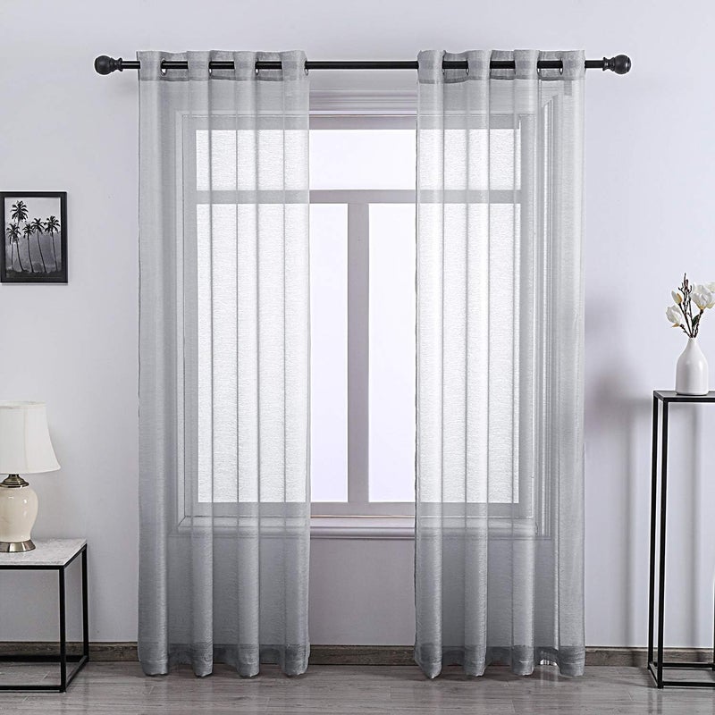 DONREN Light Penetrating Luxury Sheer Curtains, 96 Inches Long Textured Voile 2 Panels - Window Home Decor Upscale Design 52 W x 96 L,Total Wide 108 Inch,Grey - Image 1