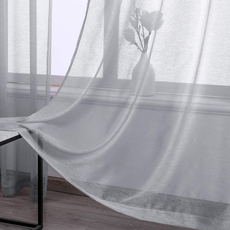 DONREN Light Penetrating Luxury Sheer Curtains, 96 Inches Long Textured Voile 2 Panels - Window Home Decor Upscale Design 52 W x 96 L,Total Wide 108 Inch,Grey - Image 2