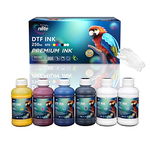Enlite DTF Ink 250ML Combo Pack, Premium Pigment Ink for PET Film Heat Transfer Printing, Refill for DTF Printer with printhead DX5 DX7 5113 XP600 I3200 4720 TX800, 2W+1B+1C+1M+1Y - Image 1