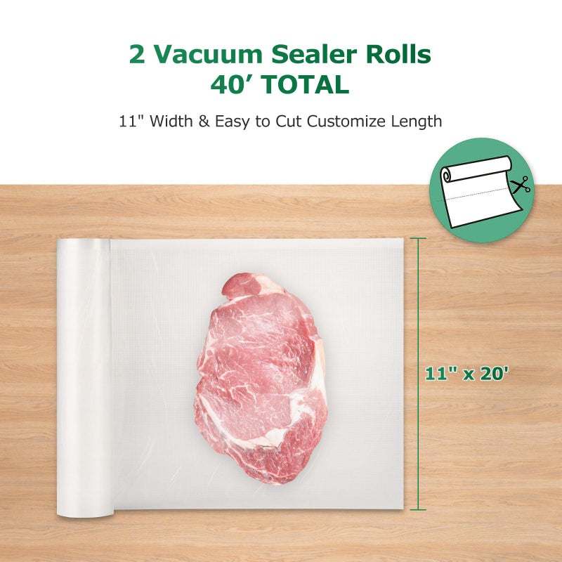 FRESKO Vacuum Sealer Bags Rolls 2 Packs 11" x 20', Commercial Grade Seal a Meal Bags for Storage Food and Sous Vide, BPA Free, Heavy Duty Customized Size Freezer Bags for Vacuum Sealer - Image 4