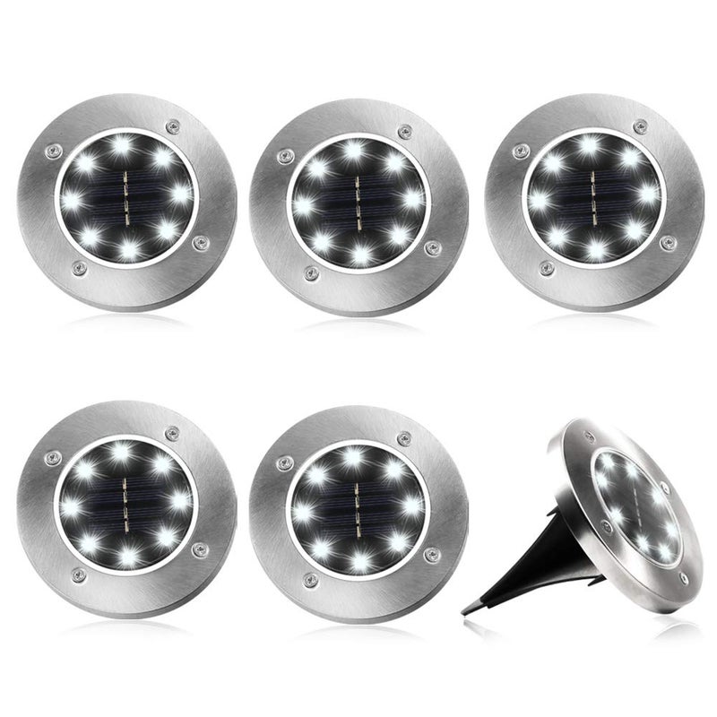 Pack of 6 Solar Floor Lights, 8 LEDs Solar Floor Lights Outdoor Solar Garden Lights Bright White Solar Lamps IP65 Waterproof Floor Spotlight Light Garden Landscape Lighting for Lawn