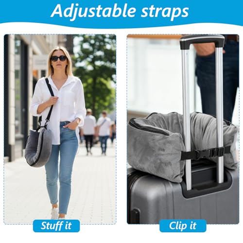 HaiFafafaing Stuffable Travel Neck Pillow Velvet Stuffable Pillow for Traveling Neck Pillows for Extra Luggage with Adjustable Necks Size Portable Travel Essentials Multifunctional Sleeping Rest Cushion - Image 5