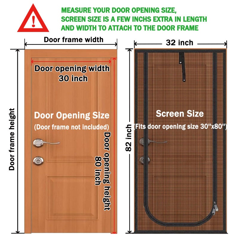 QWR Upgraded Pet Screen Door Fits Door Opening Size Up to 30"x80",Heavy Duty Cat Proof Mesh Screen Door with Zipper Closure,Prevent Cats Running Out from Home,Bedroom,Living Room,Kitchen(U-type,Black) - Image 2