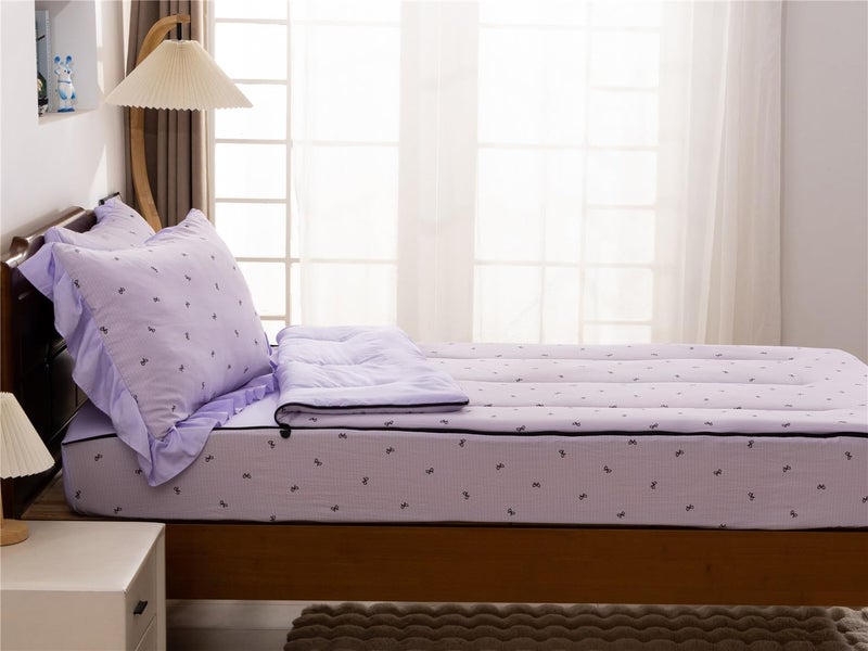 NTBED Black Bow Printed Zipper Bedding Sets Twin for Kids Girls Lightweight Microfiber Butterfly Comforter Set with Fitted Sheet Pillow Covers,Purple - Image 3