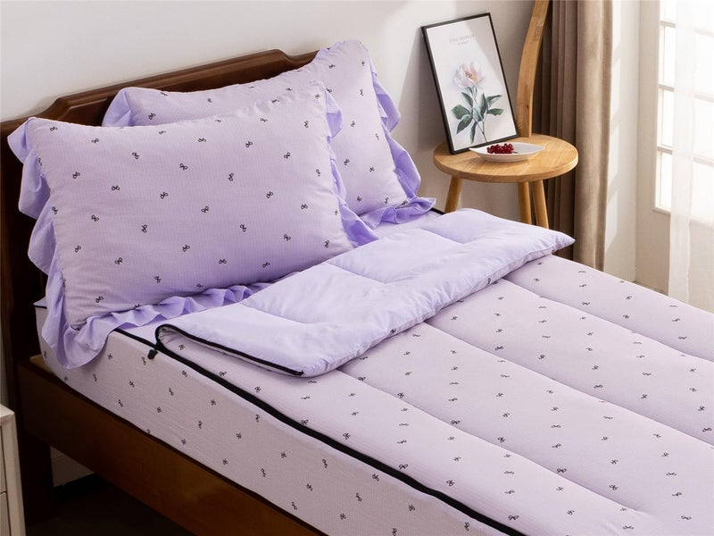 NTBED Black Bow Printed Zipper Bedding Sets Twin for Kids Girls Lightweight Microfiber Butterfly Comforter Set with Fitted Sheet Pillow Covers,Purple - Image 1
