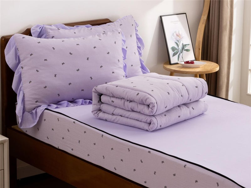 NTBED Black Bow Printed Zipper Bedding Sets Twin for Kids Girls Lightweight Microfiber Butterfly Comforter Set with Fitted Sheet Pillow Covers,Purple - Image 4