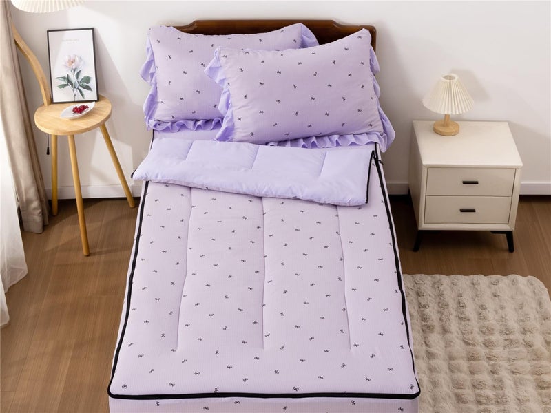 NTBED Black Bow Printed Zipper Bedding Sets Twin for Kids Girls Lightweight Microfiber Butterfly Comforter Set with Fitted Sheet Pillow Covers,Purple - Image 2