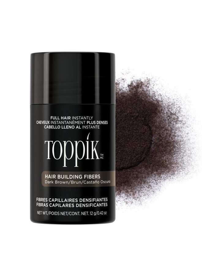 Toppik Hair Building Fibers, Dark Brown, 12g Fill In Fine or Thinning Hair, Instantly Thicker, Fuller Looking, 9 Shades for Men & Women, Keratin Protein Formula - Image 1