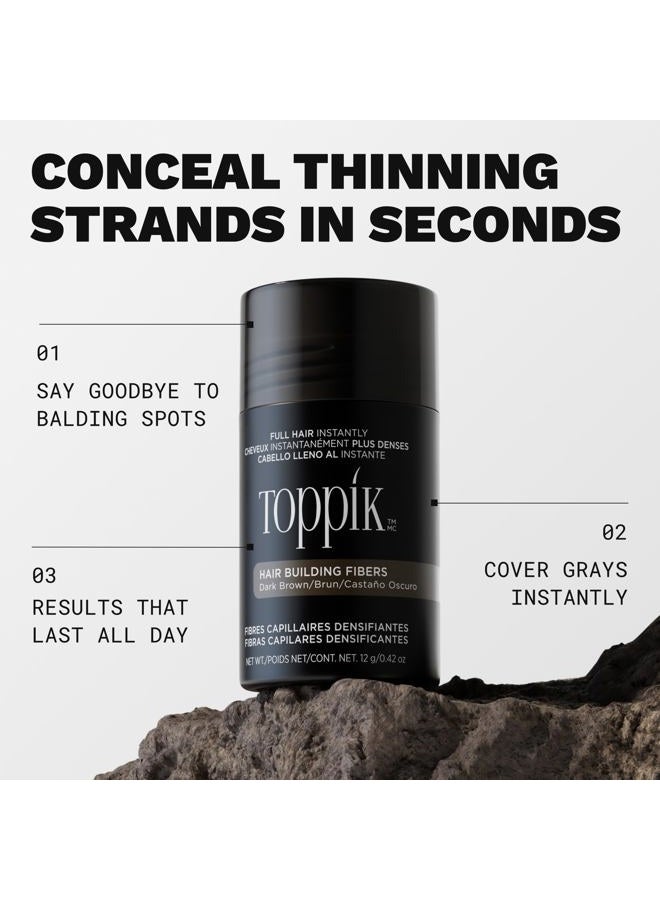 Toppik Hair Building Fibers, Dark Brown, 12g Fill In Fine or Thinning Hair, Instantly Thicker, Fuller Looking, 9 Shades for Men & Women, Keratin Protein Formula - Image 2