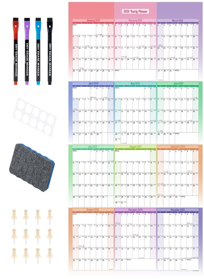 Ospelelf Large Dry Erase Calendar for Wall 2026-2027 - 32'' x 48'' Yearly Laminated Monthly Family Calendars for Office, Use Jan 2026 - Dec 2027 (Rainbow) - Image 1