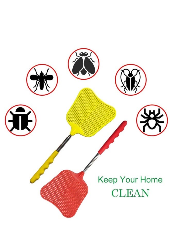 Extendable Fly Swatters Durable Plastic Fly Swatter Heavy Duty Set Telescopic Flyswatter with Stainless Steel Handle for Indoor Outdoor Classroom Office - Image 3