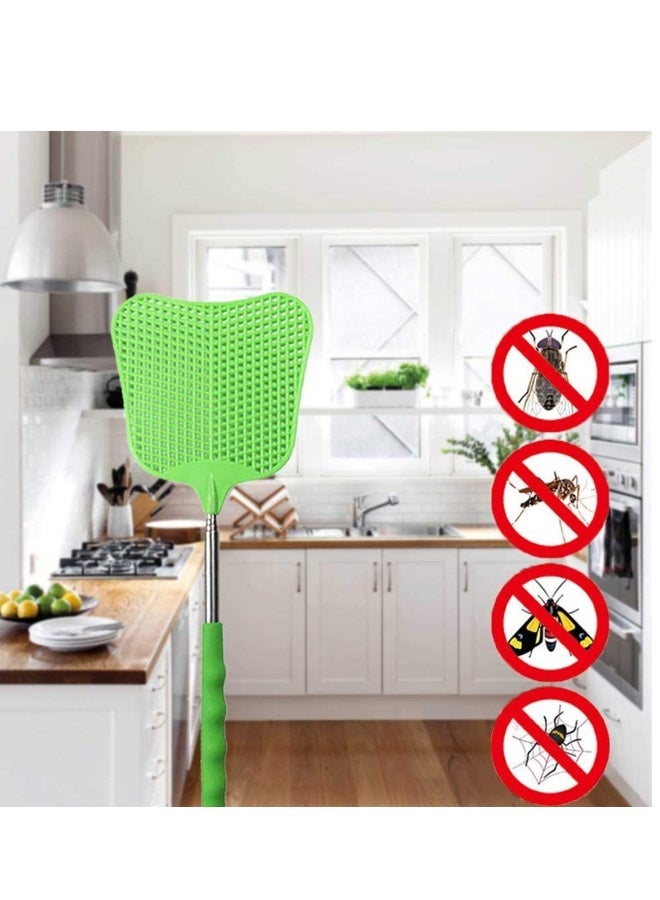 Extendable Fly Swatters Durable Plastic Fly Swatter Heavy Duty Set Telescopic Flyswatter with Stainless Steel Handle for Indoor Outdoor Classroom Office - Image 2
