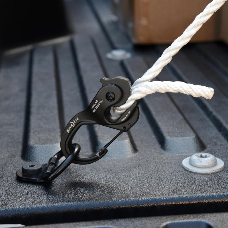 NiteIze CamJam XT Aluminum Rope Tightener, Large - Versatile Tie Down Cam Mechanism with Carabiner Clip - Secure Hiking Gear Essential - Rope Tie Down Accessory - Large, Black - Image 3