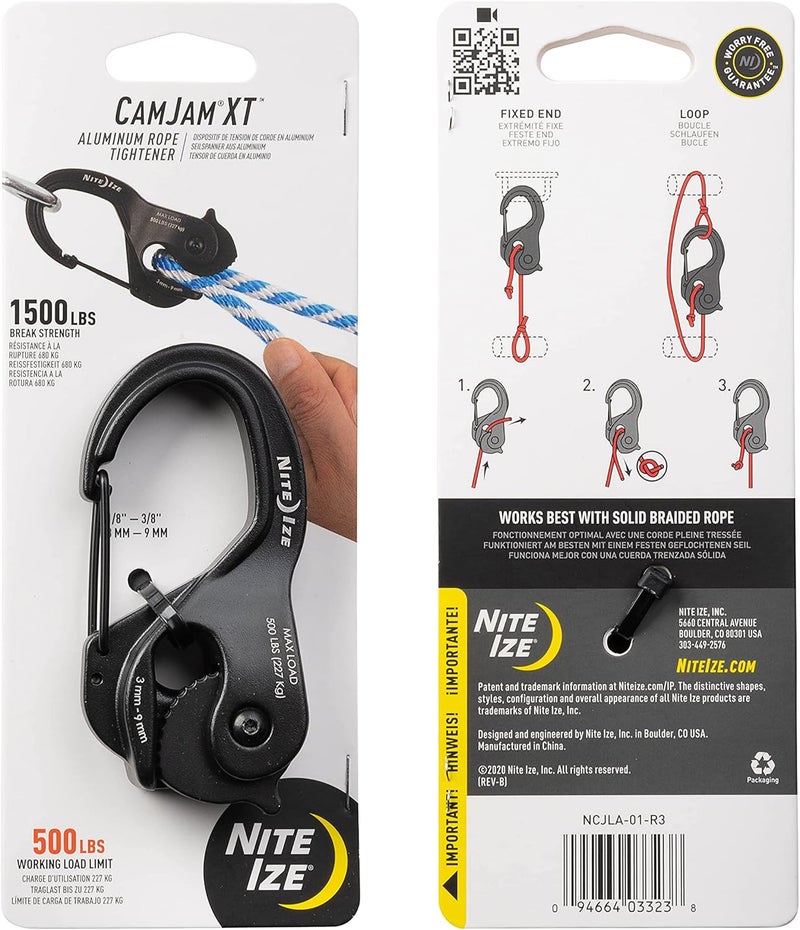 NiteIze CamJam XT Aluminum Rope Tightener, Large - Versatile Tie Down Cam Mechanism with Carabiner Clip - Secure Hiking Gear Essential - Rope Tie Down Accessory - Large, Black - Image 4