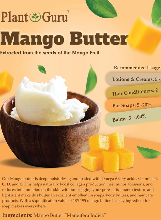 Plant Guru Raw Mango Butter 5 lbs. Bulk 100% Pure Natural Unrefined - Great for Skin, and Hair Growth. DIY Soap Making, Body Butters, Lotions and Creams. - Image 4