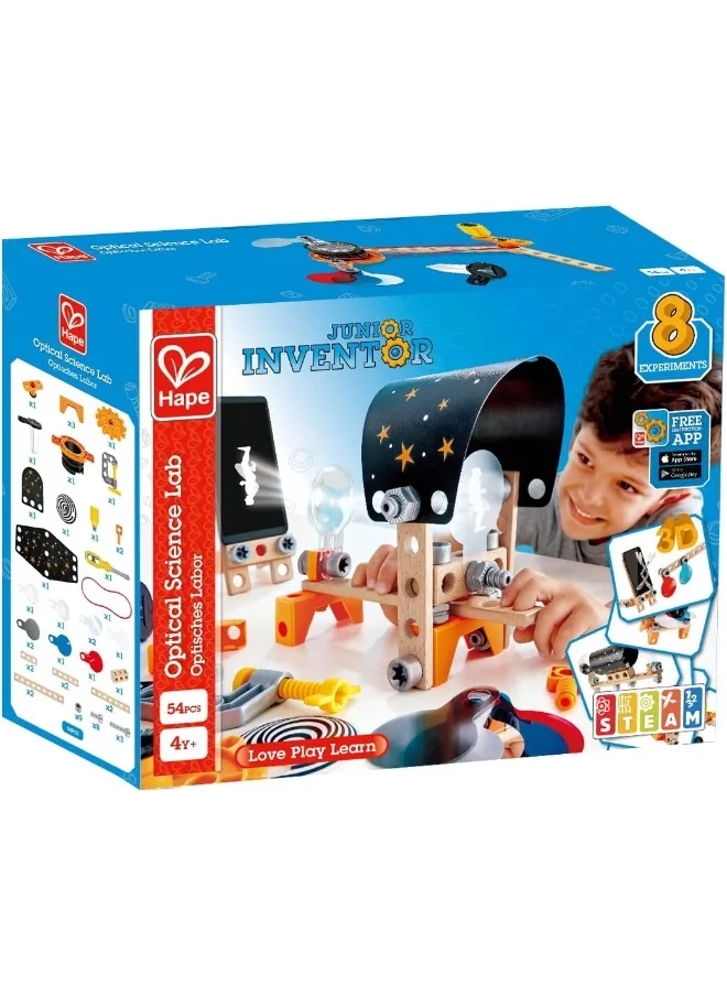 هيب Hape Junior Inventor Optical Science Lab | 53 Piece STEAM Wooden Playset, Experiments & Reactions Kit for Kids 4+ Years