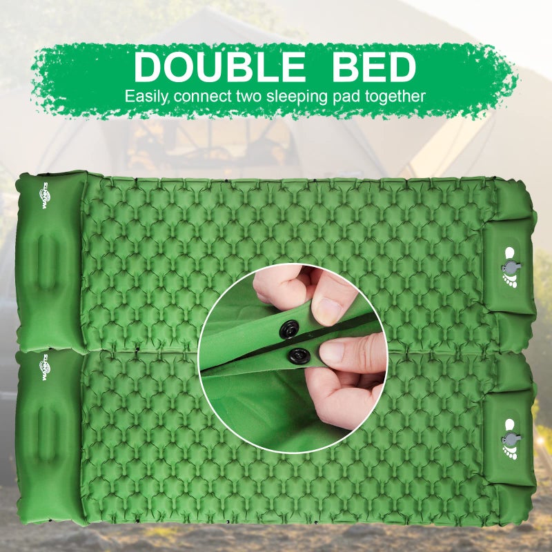 WANNTS Sleeping Pad, Ultralight Inflatable Sleeping Pad for Camping, Built-in Pump, Ultimate for Camping, Hiking - Airpad, Carry Bag, Repair Kit - Compact & Lightweight Camping Pad(Green) - Image 2