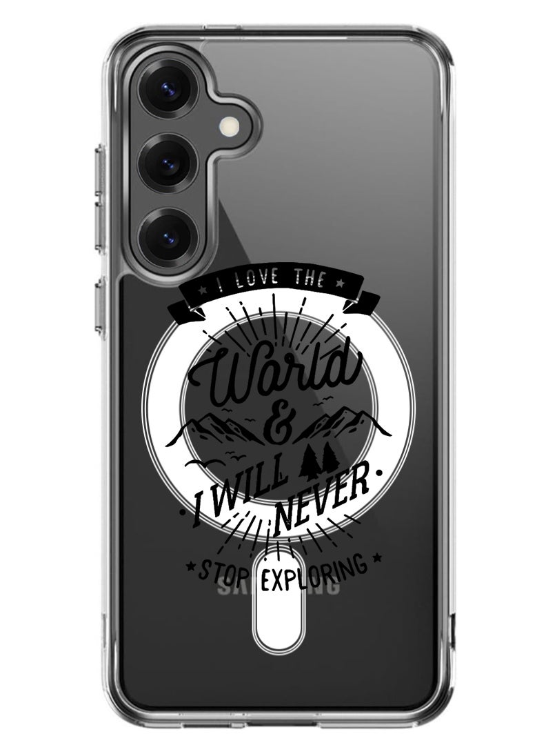 Theodor Magnetic Case for Samsung Galaxy S25 6.2-inch Compatible with MagSafe Wireless Charging, Shockproof Phone Bumper Cover I love the world - Image 1